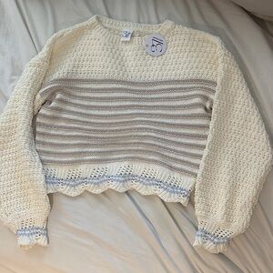 Women's Cream and Gray Striped Sweater 37 Orchard